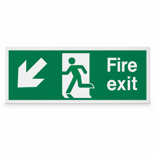 Fire Exit Down Left Arrow Sign